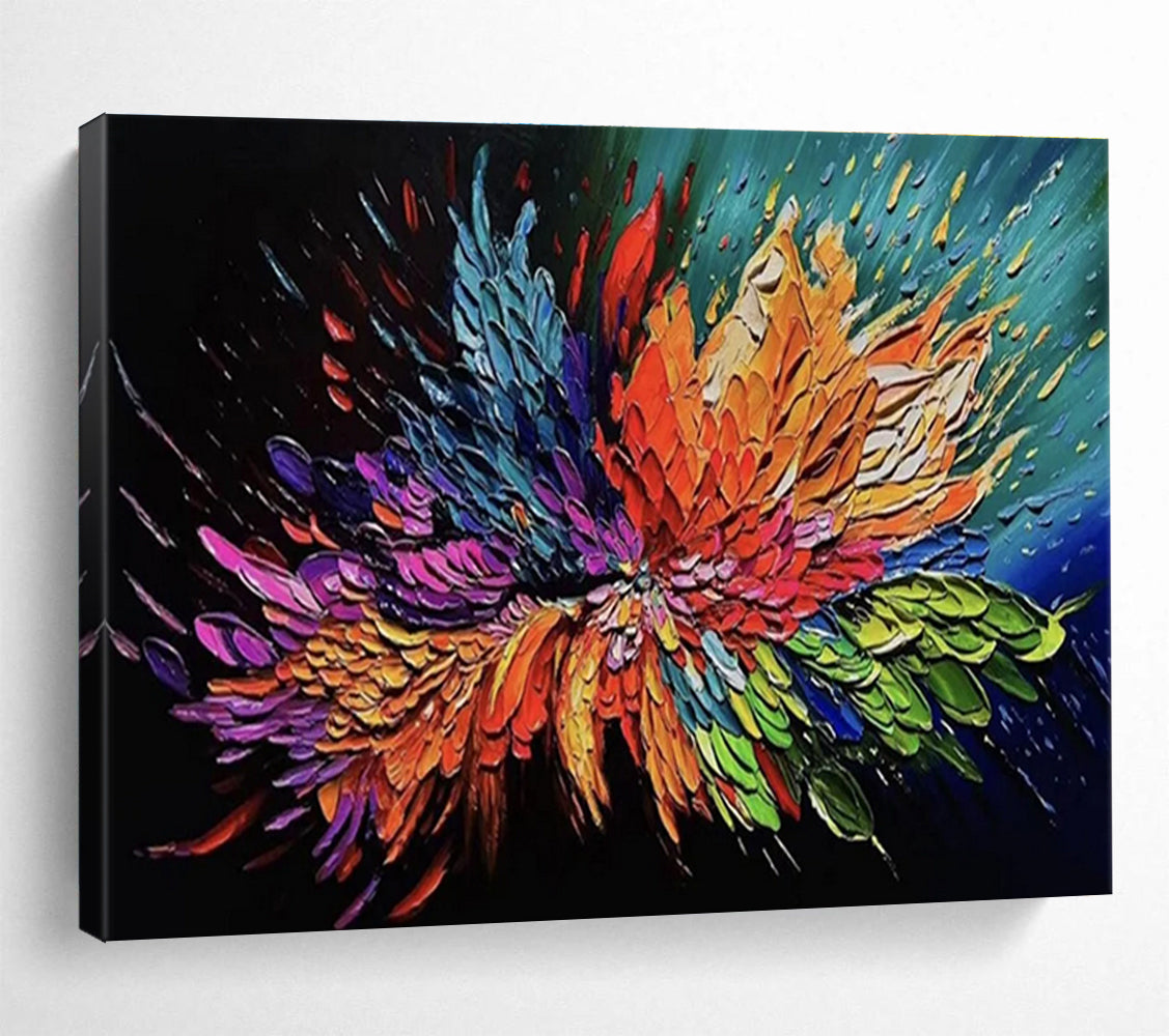 Explosive Flower Abstract Painting with Vibrant Petal Hues THY294