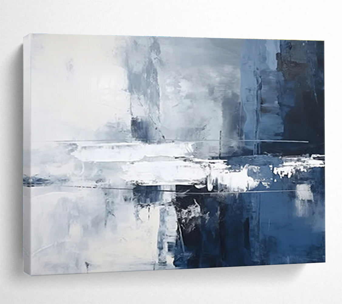 Blue and White Textured Abstract Cityscape - like Painting THY102