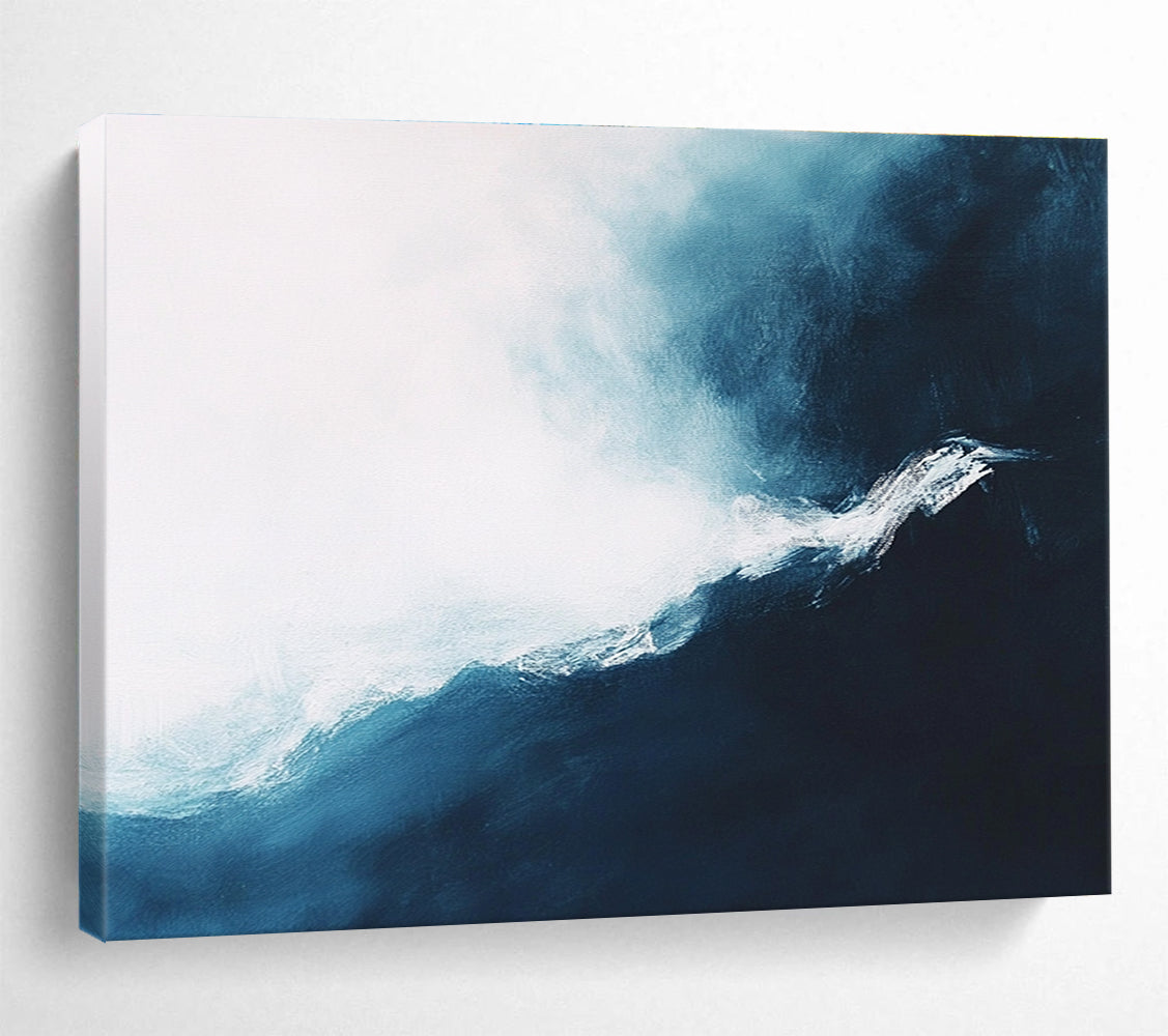 Blue and White Wave Abstract Painting with Dynamic Brushstrokes DYP338