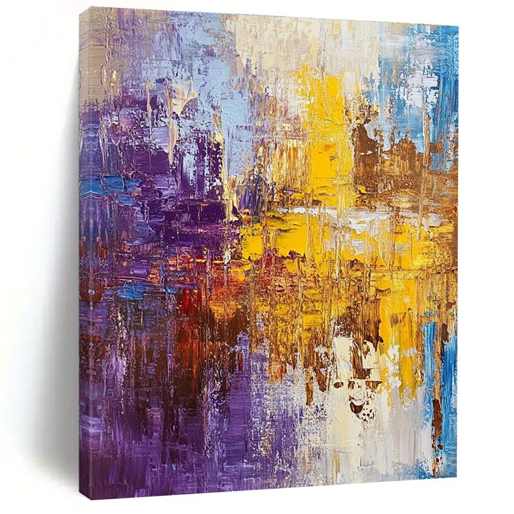 Purple Yellow and Blue Abstract Painting with Textured Layers GER481