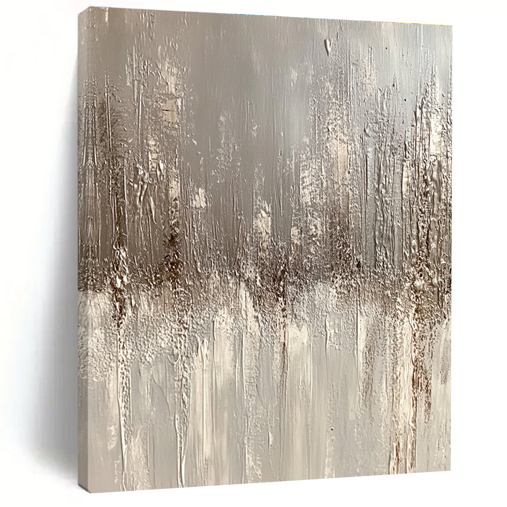 Textured Gray and Beige Abstract Painting with Dripping Effects GER247