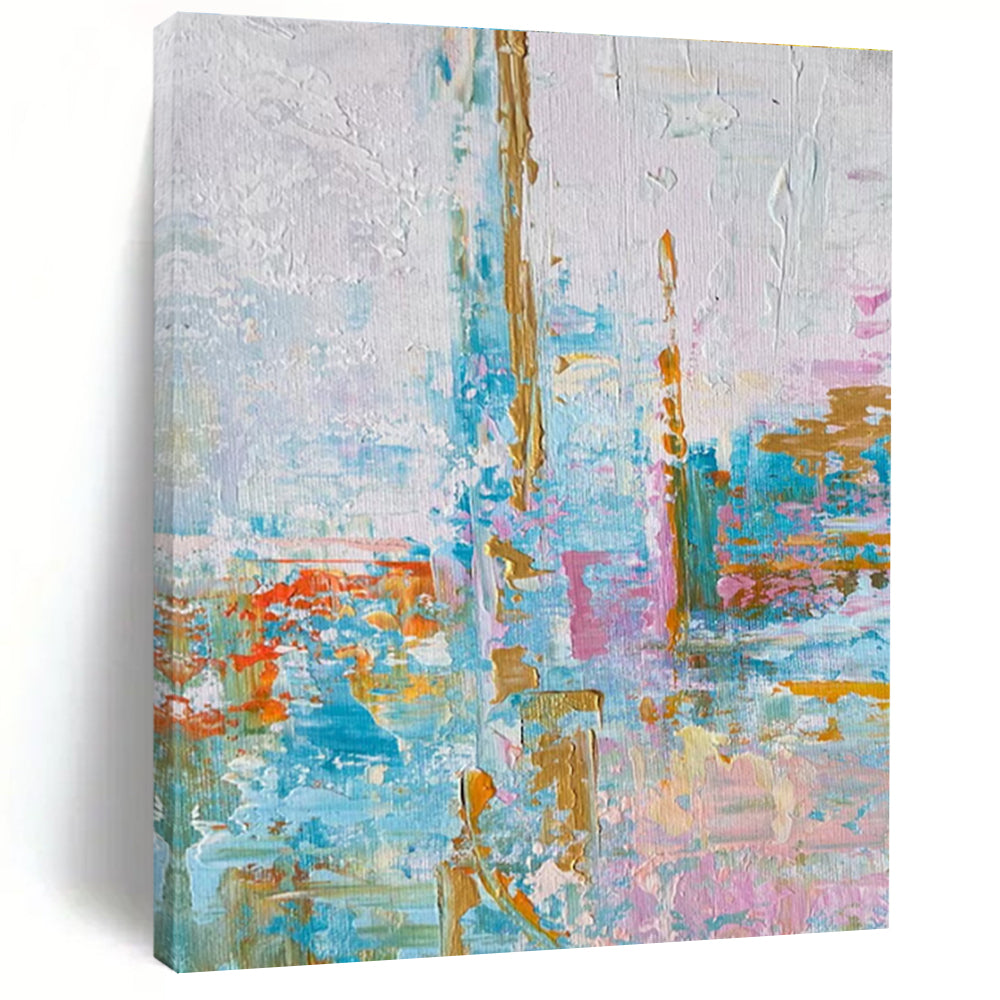 Soft Color Abstract Cityscape Painting with Delicate Lines ADGE465