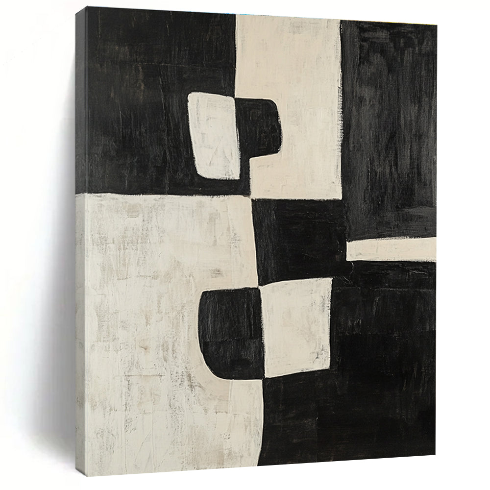 Black and White Abstract Painting with Textured Blocks GER669