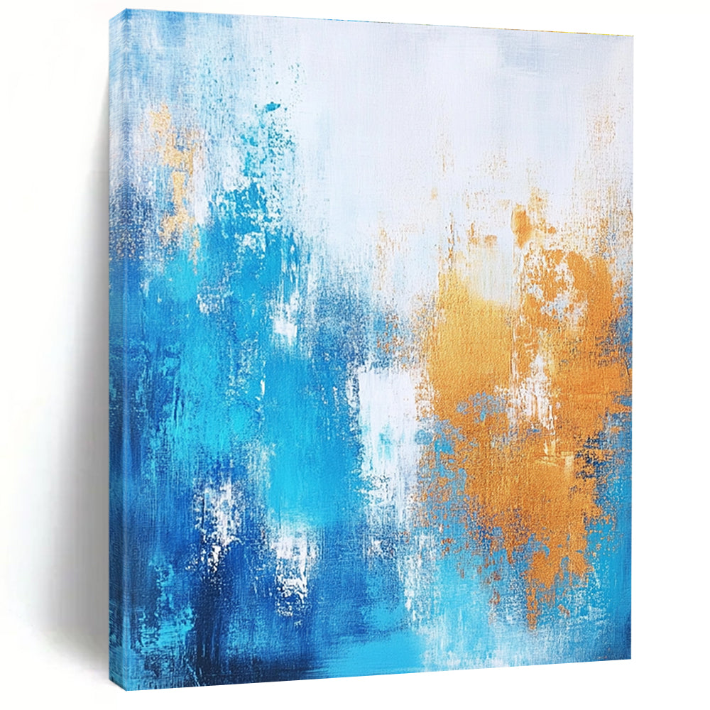 Light Blue and Gold Abstract Painting with Airy Layers GER383