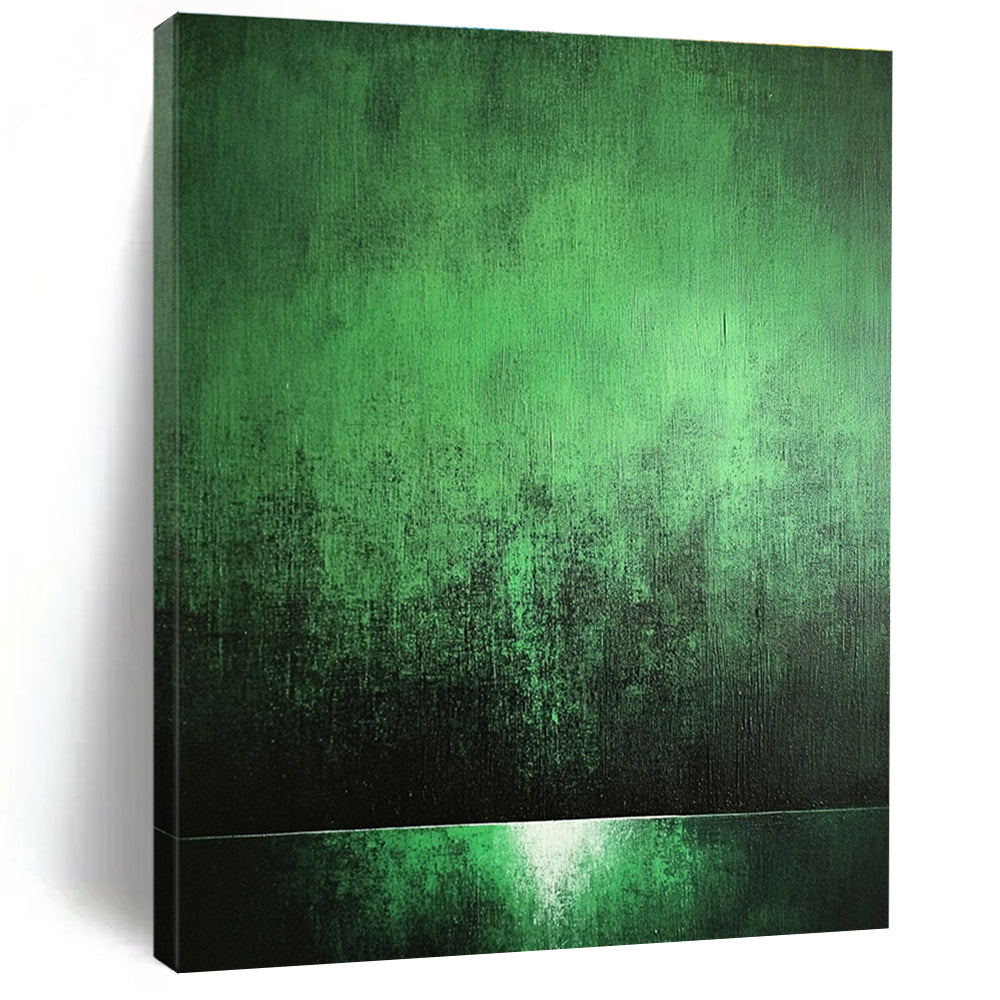 Abstract painting with a green background, soft light, high contrast, and eerie shadows creating a mysterious and textured atmosphere.STSC1007