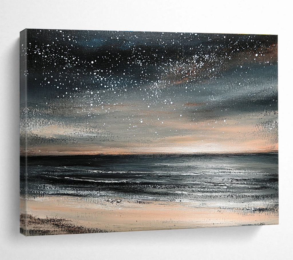 Starry - Sky and Beach Abstract Painting with Dark and Soft Tones DYP119