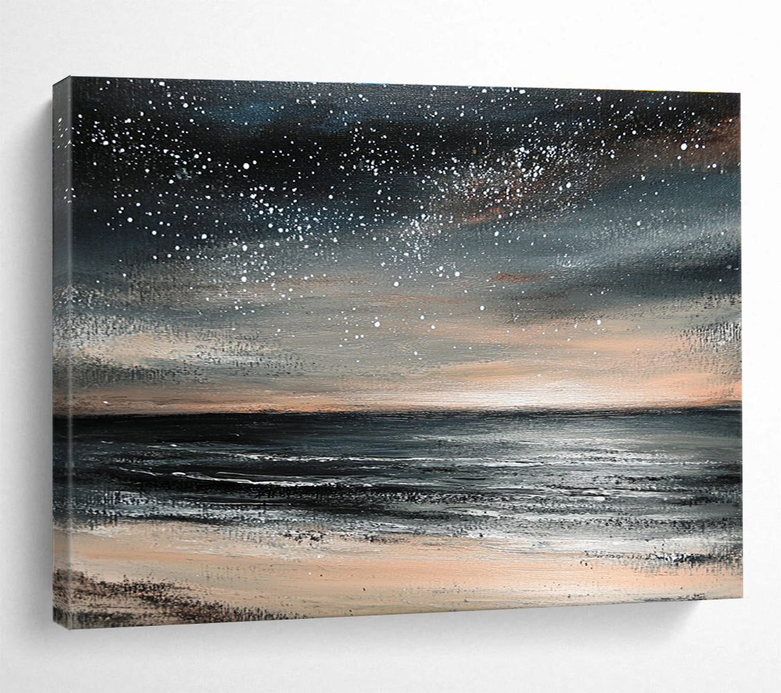 Starry - Sky and Beach Abstract Painting with Dark and Soft Tones DYP119