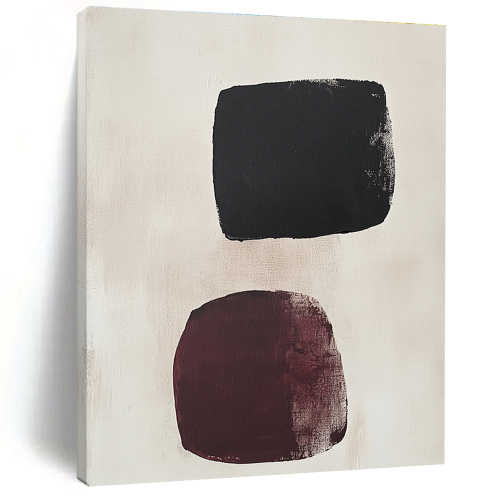 Black and Burgundy Abstract Painting with Simple Forms GER168