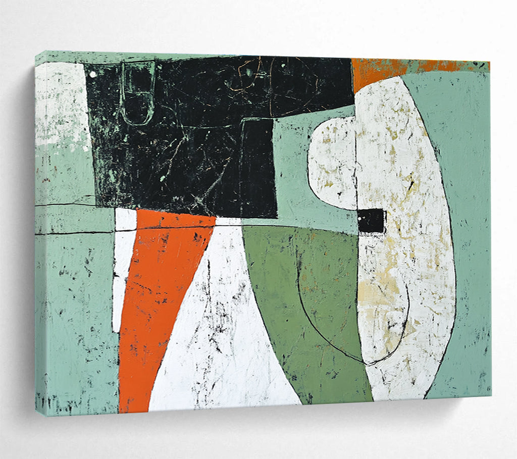 Geometric Forms Abstract Painting with Green Orange and White Tones DYP357