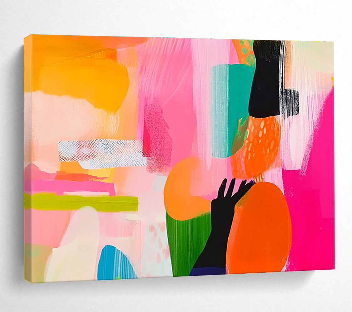 Pink and Colorful Abstract Painting with Playful Shapes DYP458