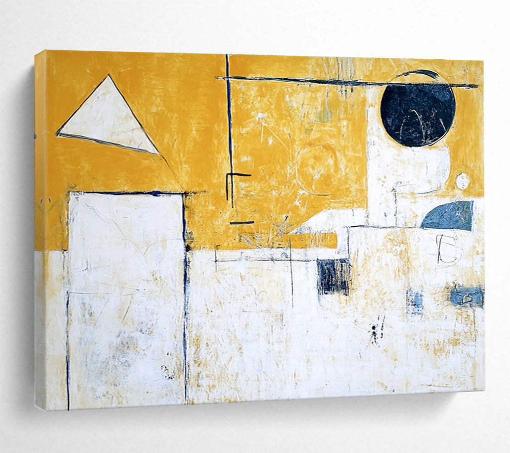 Geometric Abstract Painting with Yellow White and Blue Tones DYP550