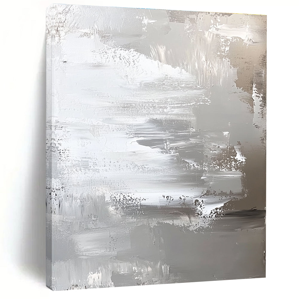 Silver and Gray Abstract Painting with Textured Layers GER420
