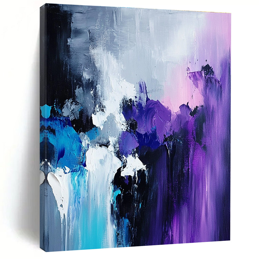 Purple Blue Gray Abstract Painting with Expressive Textures GER515