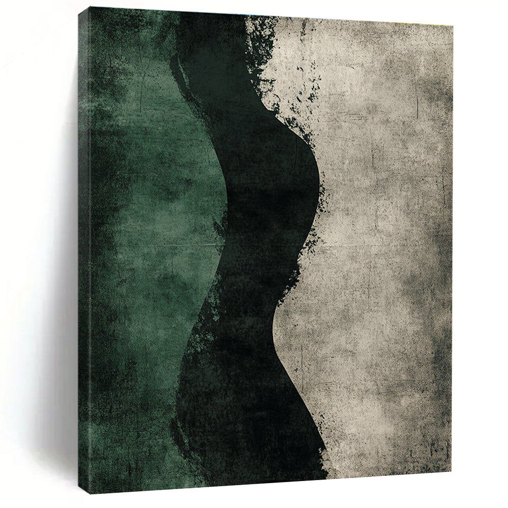 Green and Black Silhouette Abstract Painting with Textured Background GER150