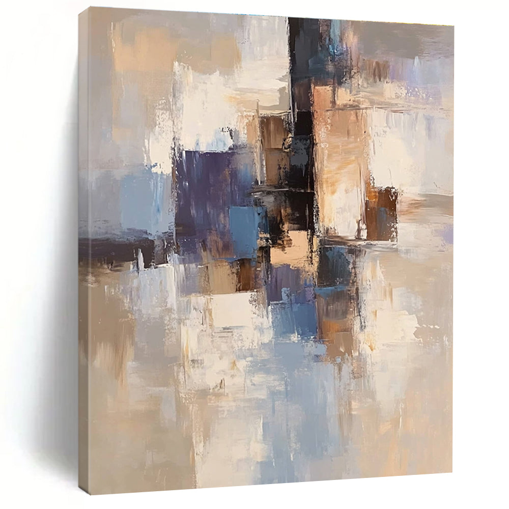 Blue Purple Beige Abstract Painting with Dynamic Color Fusion GER772