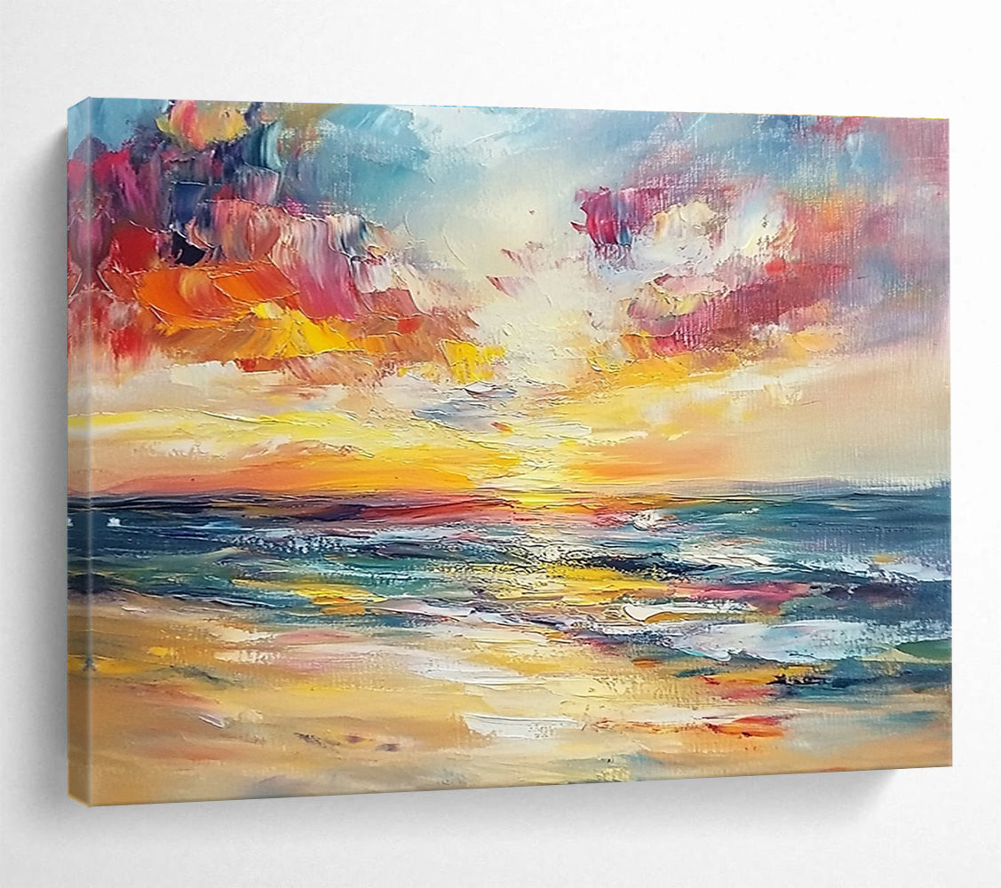 Colorful Seaside Sunset Abstract Painting with Vivid Hues DYP169