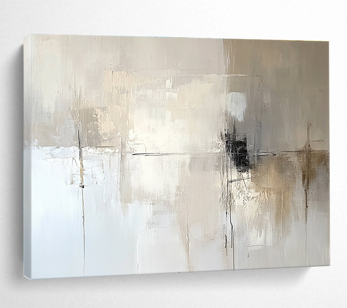 Large abstract painting in soft tones features a neutral color palette against a calming background, perfect for enhancing any space with artistic elegance.SC291