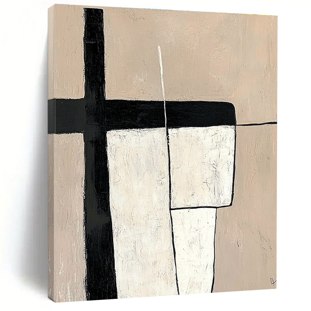Minimalist Geometric Abstract with Black and Beige GER296