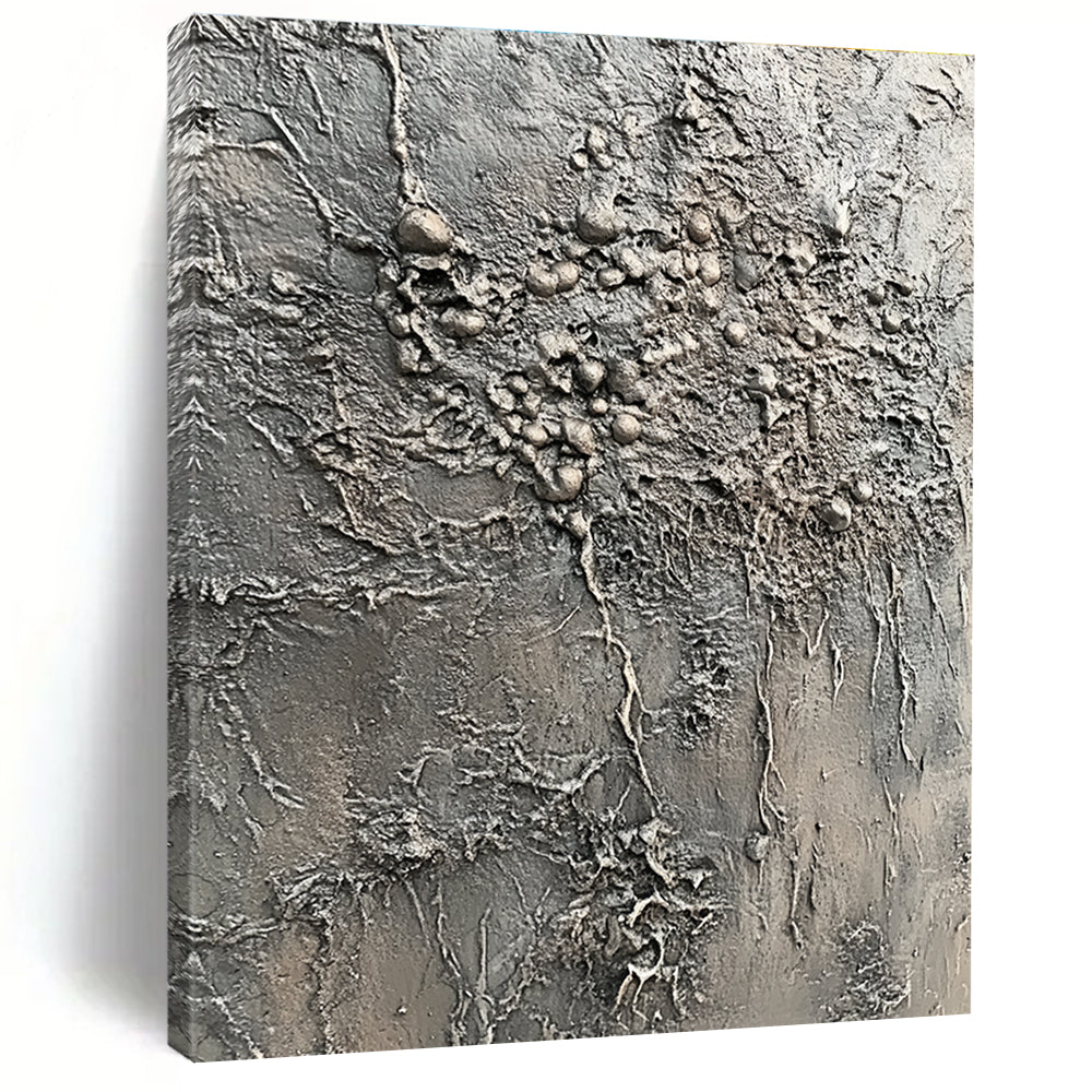 Gray Textured Abstract Painting with Organic Forms GER068
