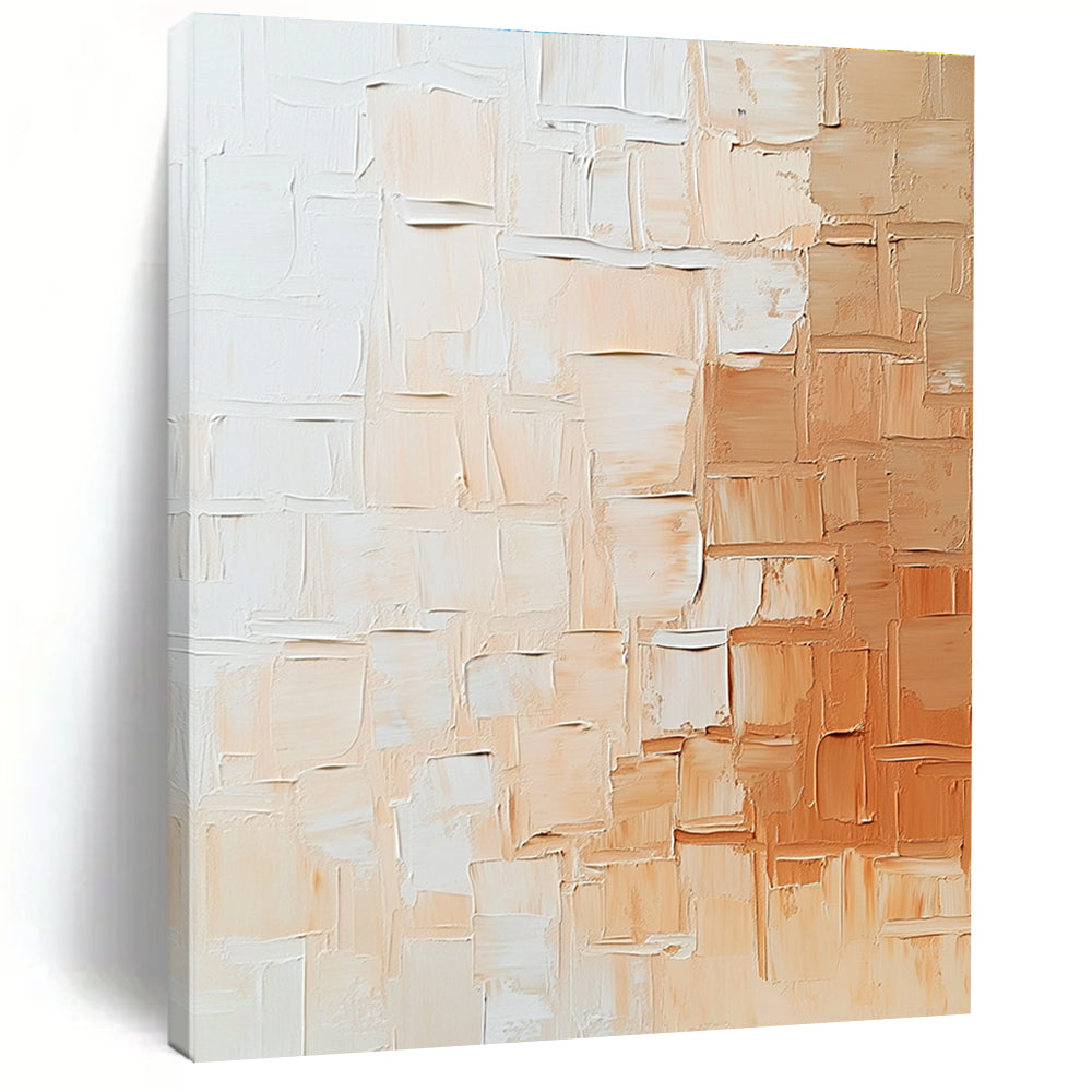 Beige White Textured Squares Abstract Painting GER864