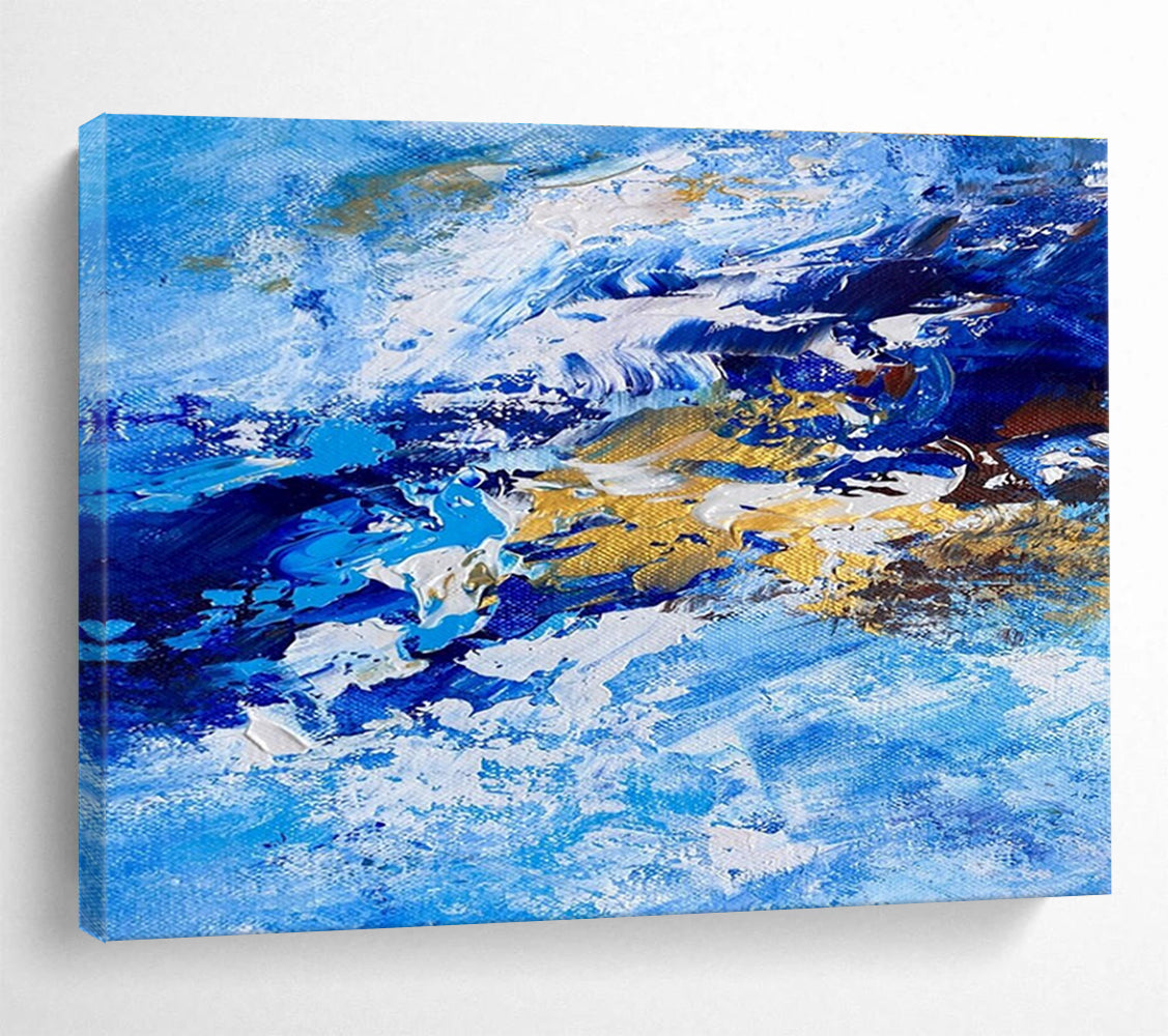 Blue Gold Abstract Painting with Ocean Wave Motifs THY345