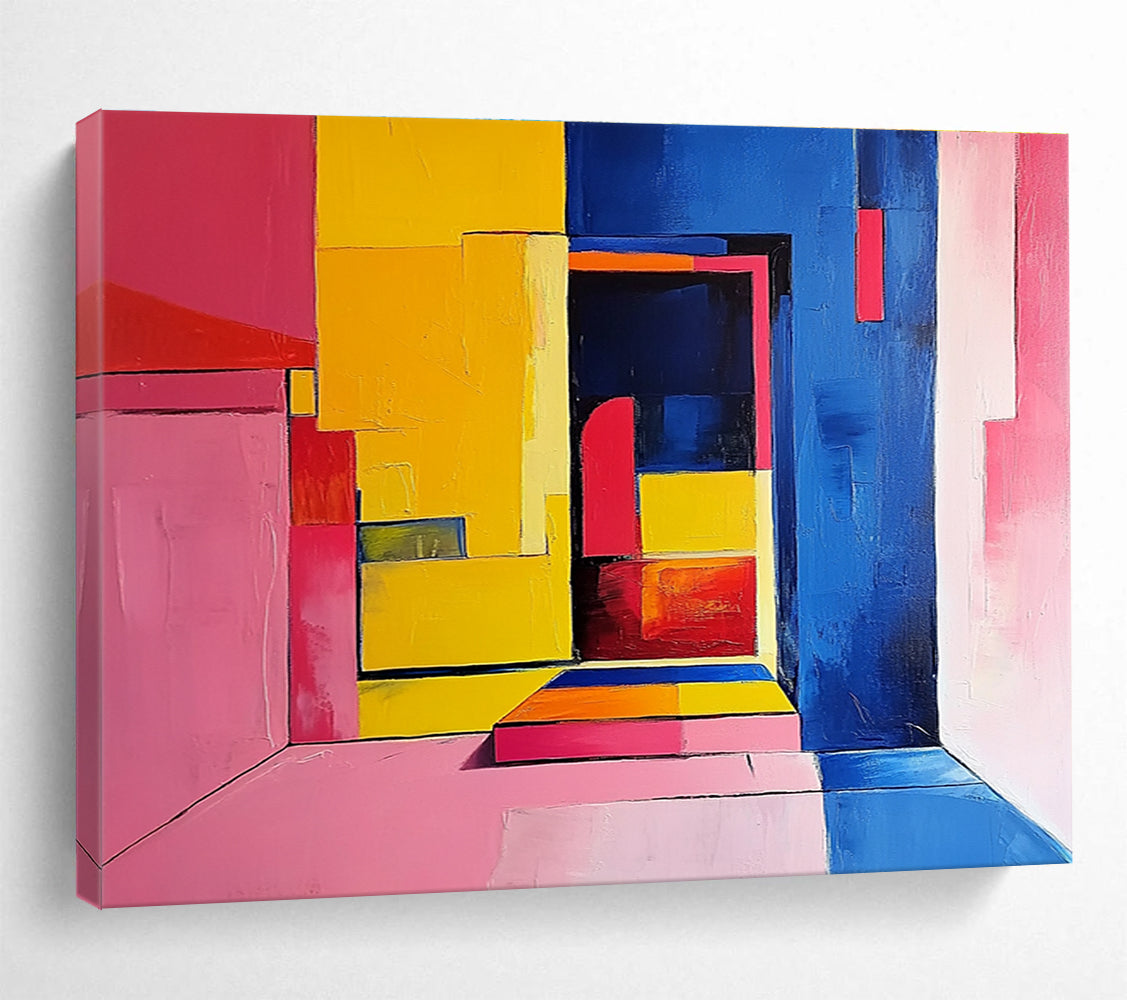 Geometric Color Block Interior Abstract Painting with Bright Hues DYP501