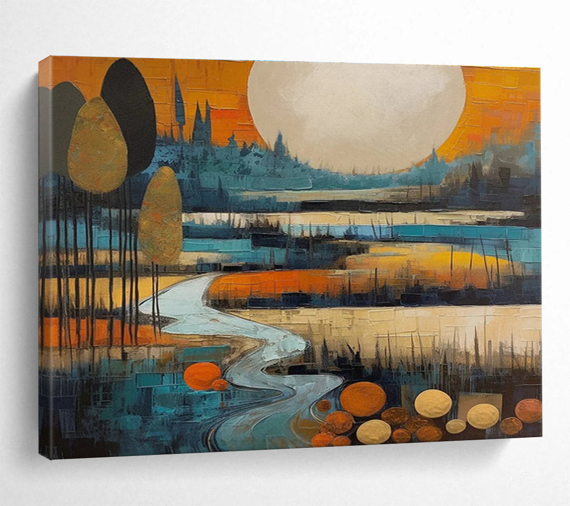 Orange and Blue Tones Scenic Abstract Painting THY085