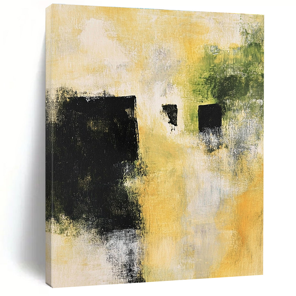 Yellow Green Abstract Painting with Dark Accents GER754