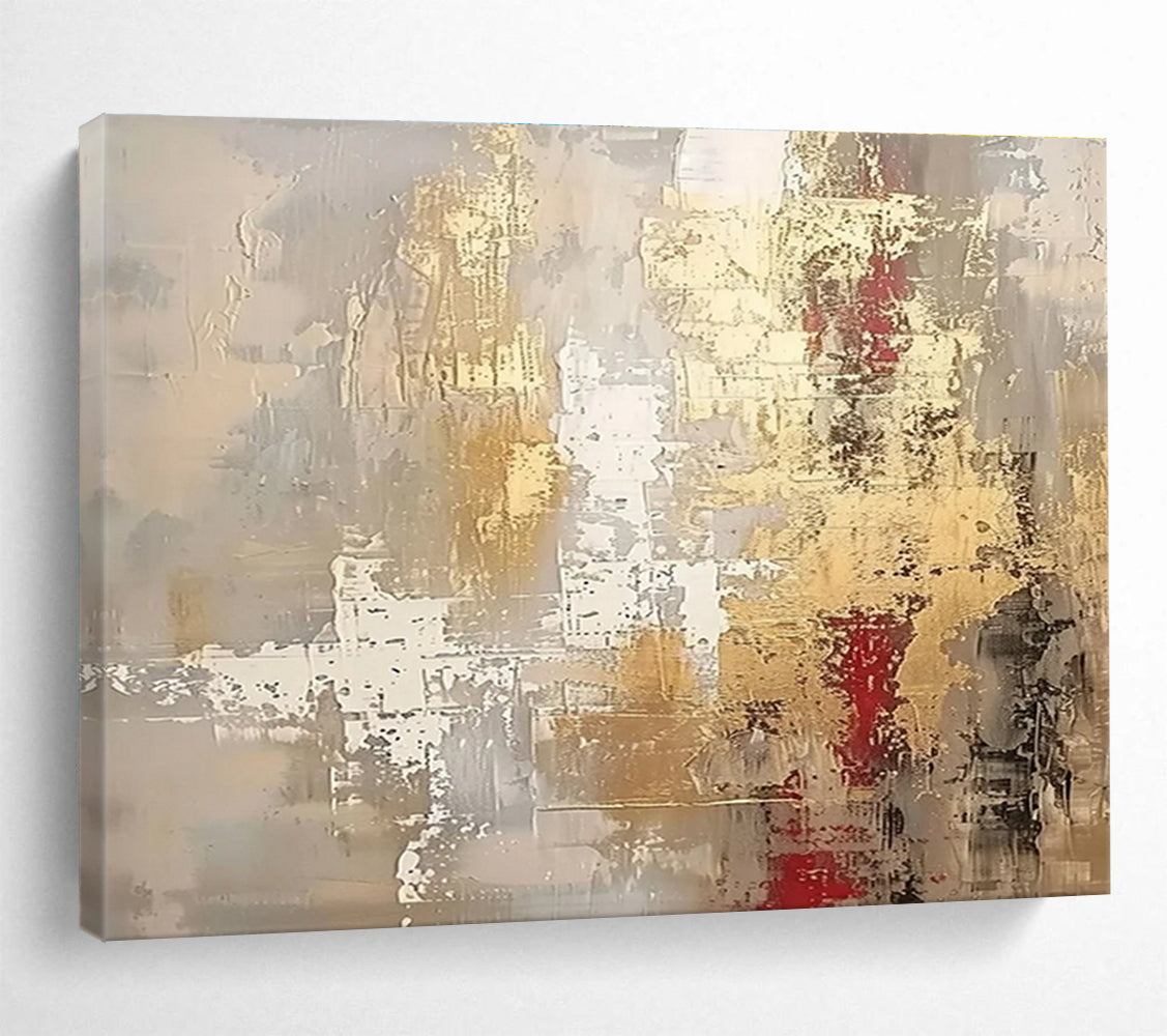 Gold Red Grey Abstract Textured Painting THY044