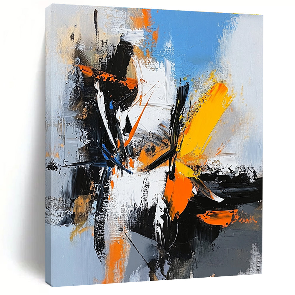 Black White Orange Abstract Painting with High Contrast GER408