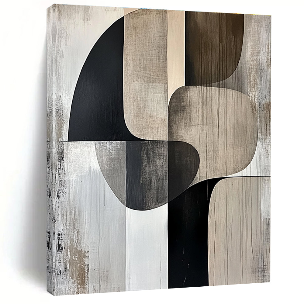 Neutral Shapes Abstract Painting with Black and Beige GER694