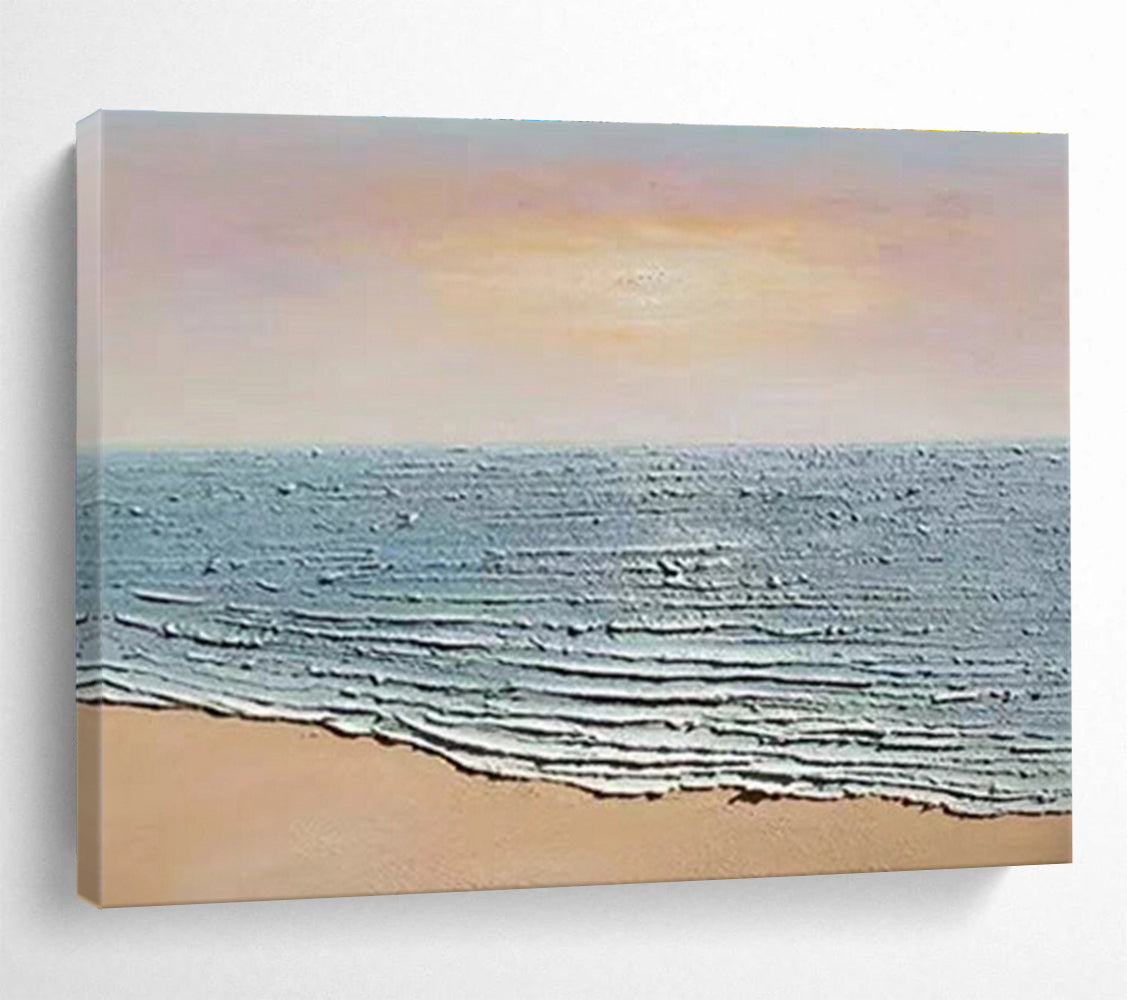 Textured Sea Shore Abstract Painting with Blue, White, and Brown Tones THY184