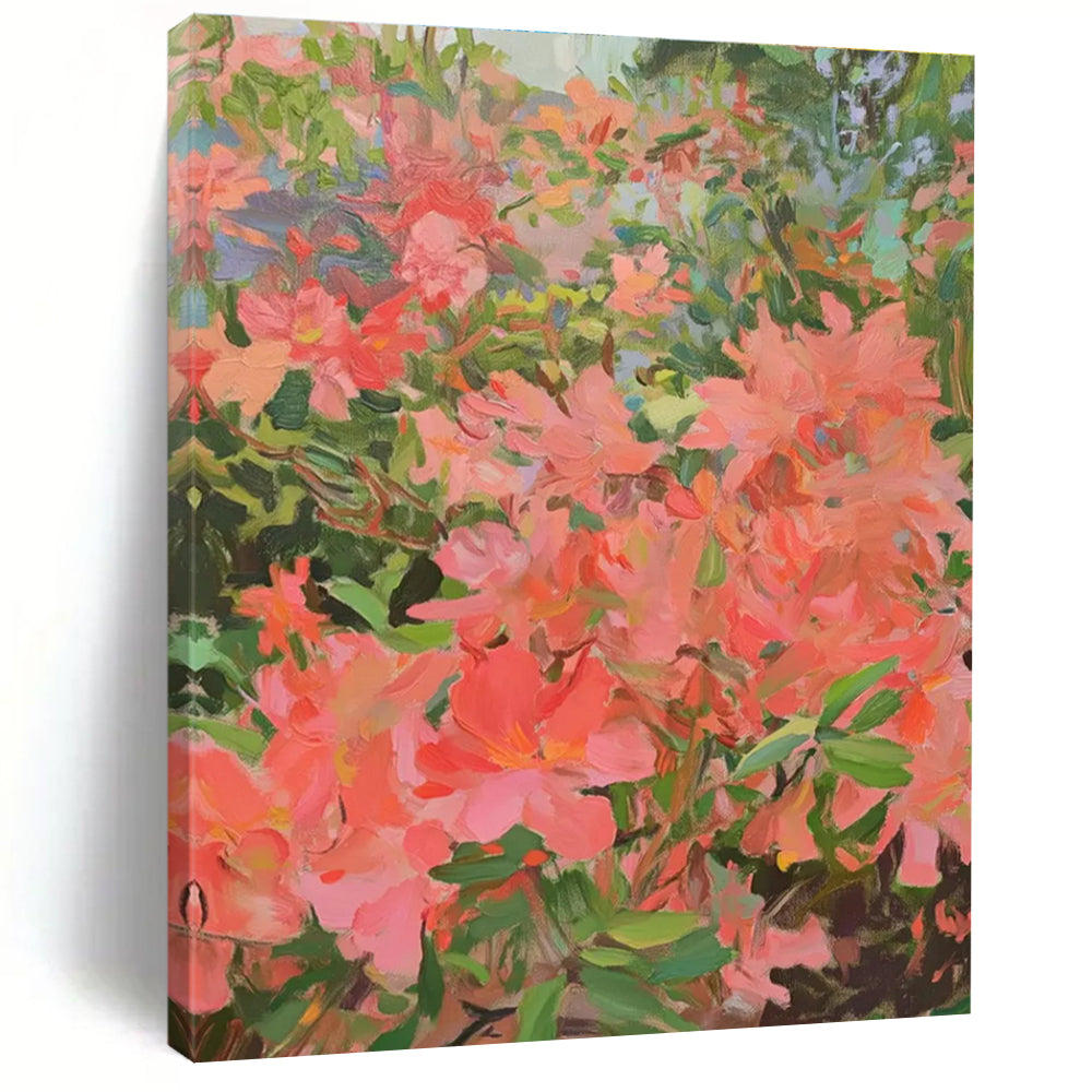 Pink Blossom Abstract Painting with Lush Greenery ADGE433