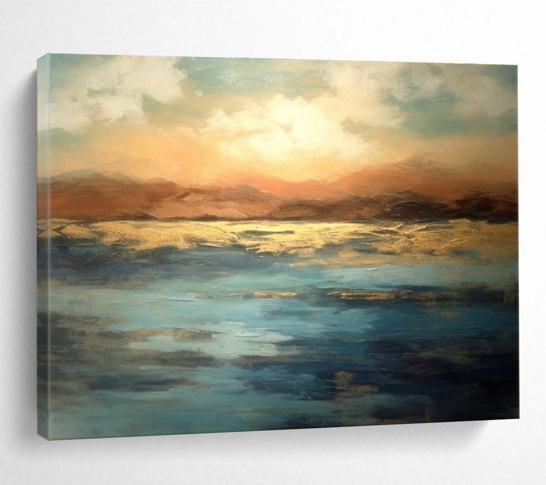 Orange Blue Sunset Lake Abstract Painting THY065