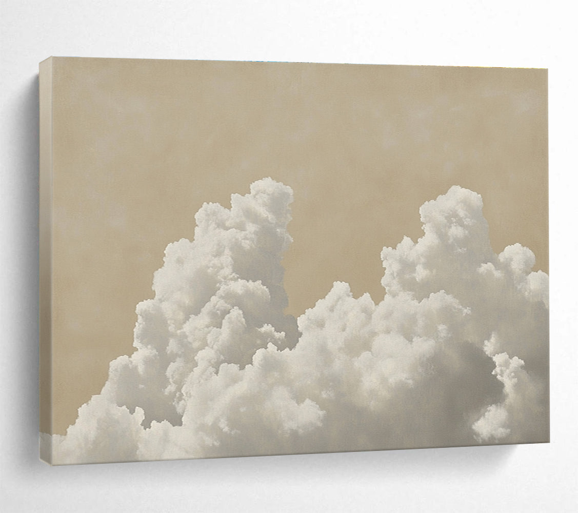 A large abstract painting featuring a cloud of white clouds against a pale beige background with muted colors and ultra-realistic details.SC454