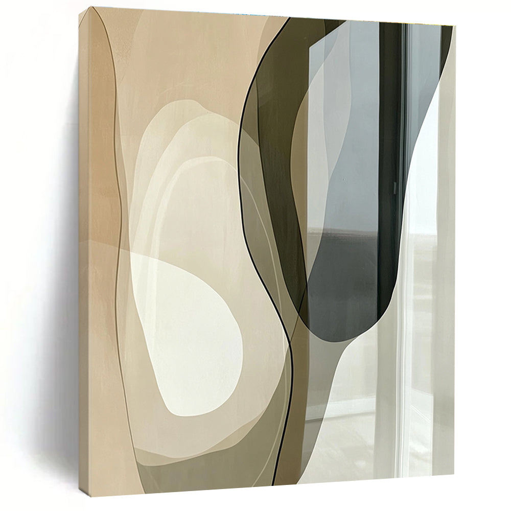 Beige and Black Curved Abstract Painting with Transparent Elements GER045