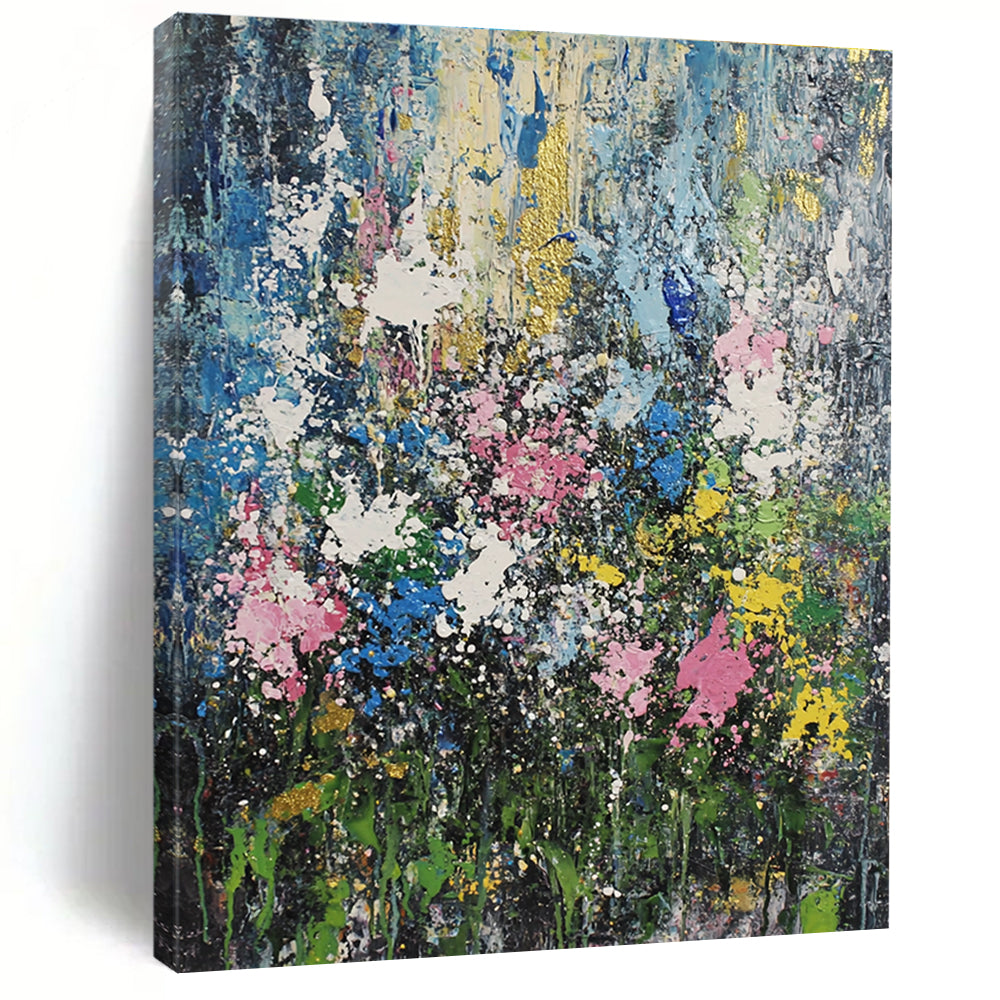 Colorful Abstract Floral Painting with Gold Accents GER198