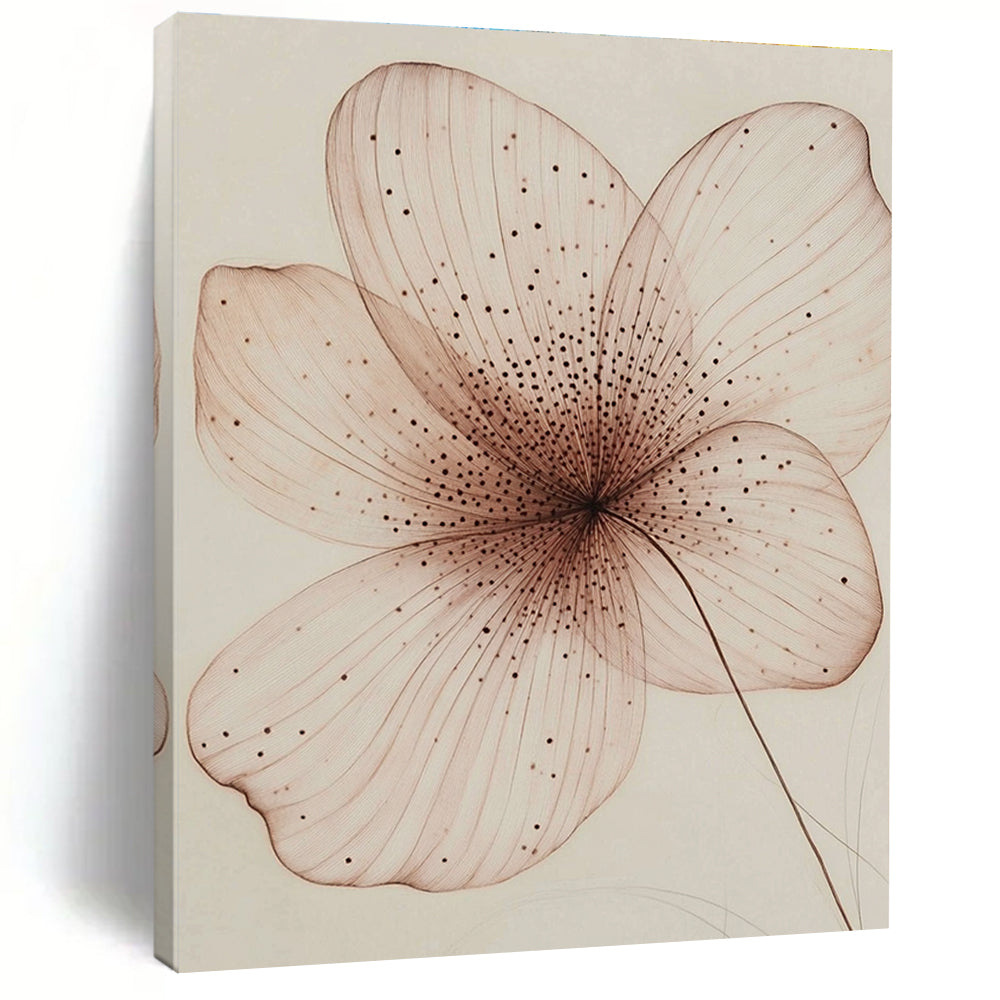 A large abstract painting featuring a single delicate petal in pink and brown with intricate internal structures and a hand-drawn sketch effect.STSC1197