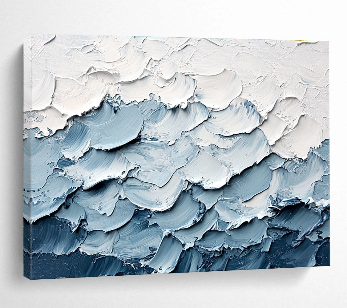Textured Blue Waves Abstract Painting with Thick Brushstrokes DYP364