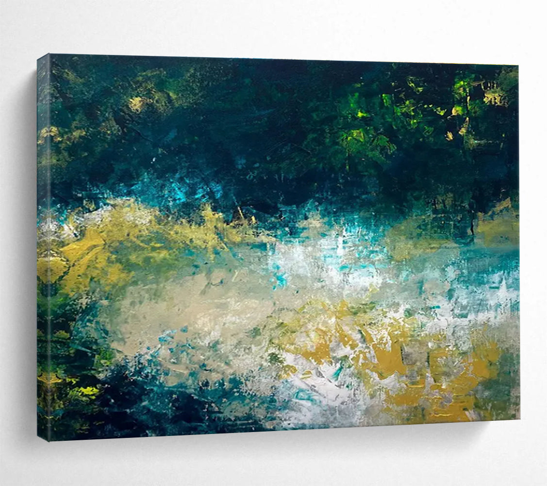 Teal Gold Abstract Painting with Dynamic Color Blends THY326