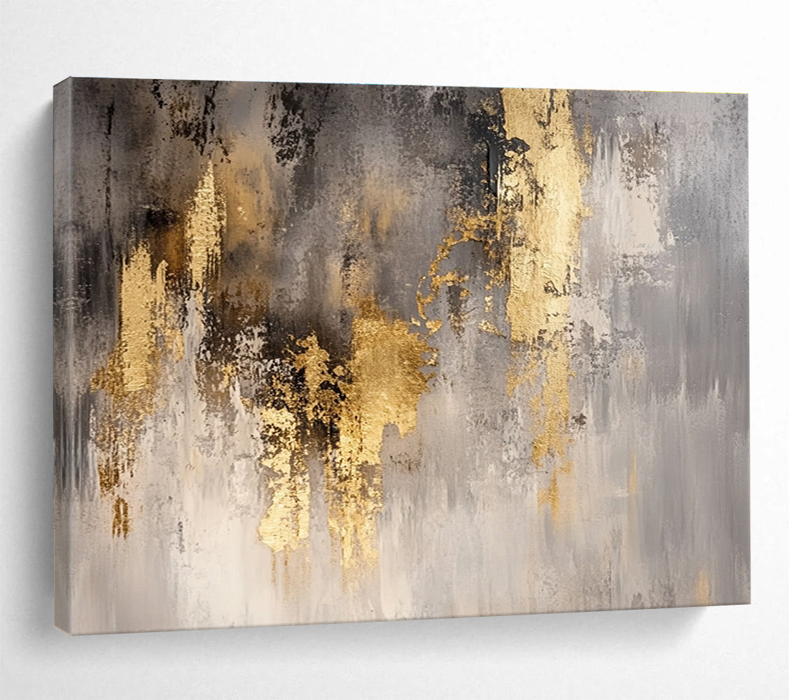 Grey and Gold Abstract Painting with Textured Brushstrokes DYP167