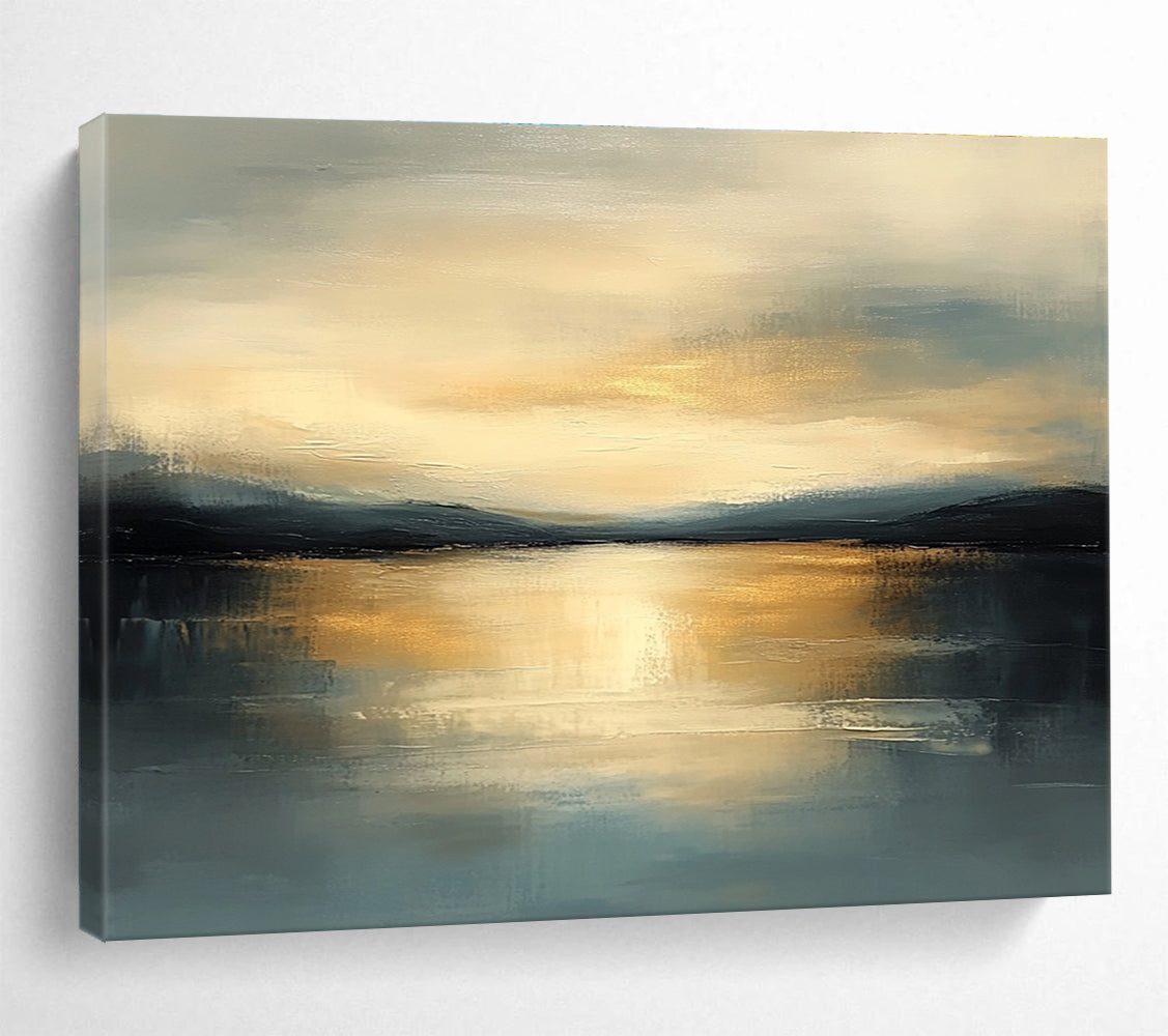 Serene Sunset Landscape Abstract Painting with Golden and Blue Hues DYP224