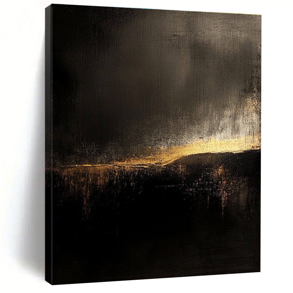Dark and Gold Abstract Painting with Subtle Light Gradient GER091