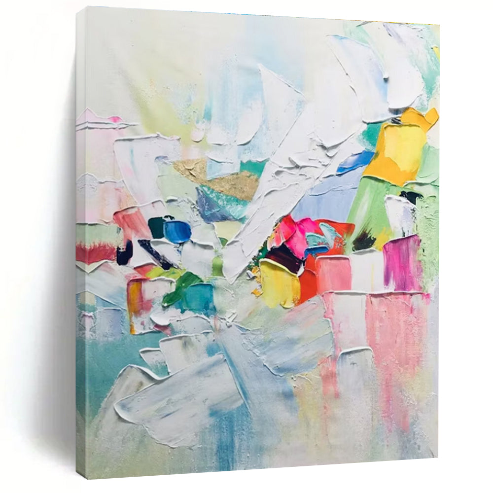 Colorful Block Abstract Painting with White Dominance ADGE274