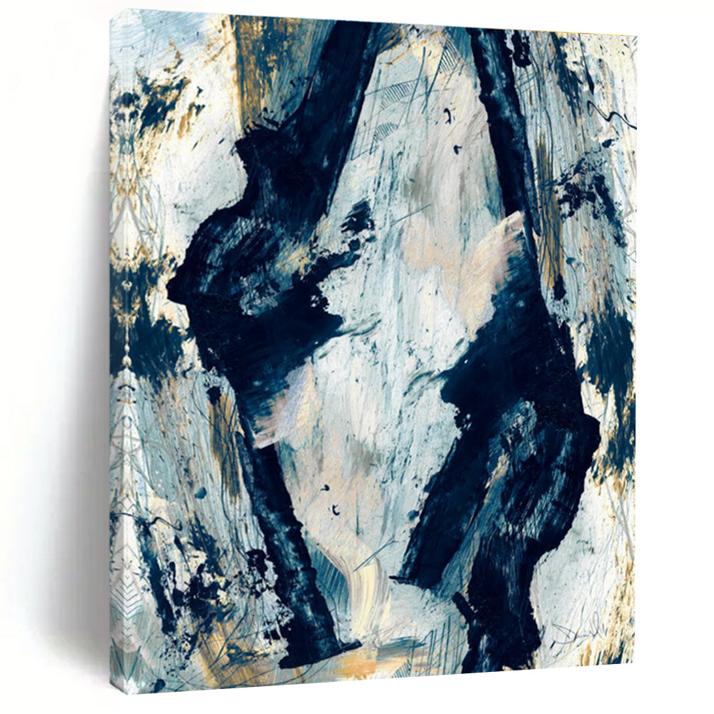 Blue Gold Abstract Strokes Painting ADGE244