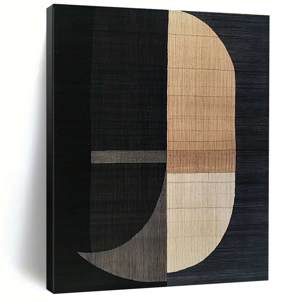 Black and Beige Geometric Abstract Painting with Textured Shapes GER180