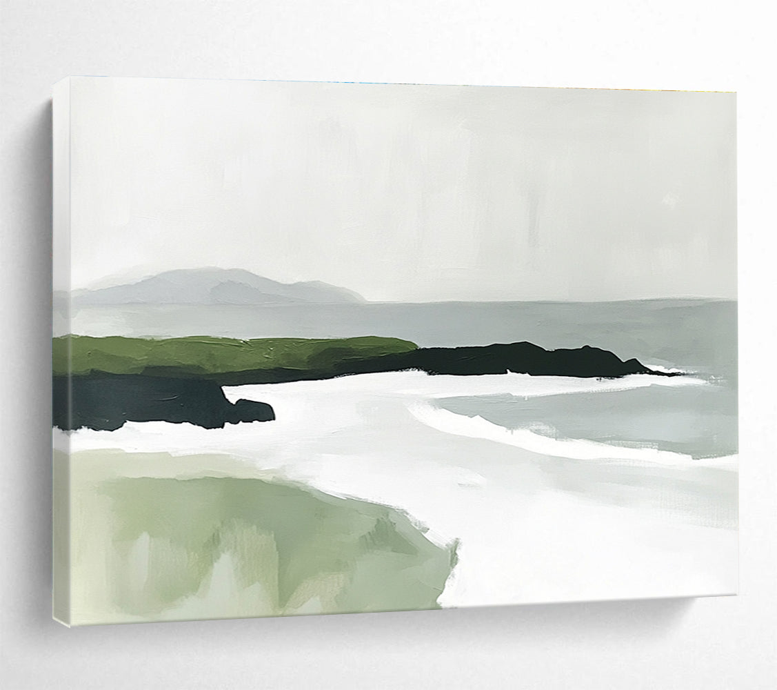 Minimalist Coastal Landscape Abstract Painting with Earthy and Neutral Tones DYP336