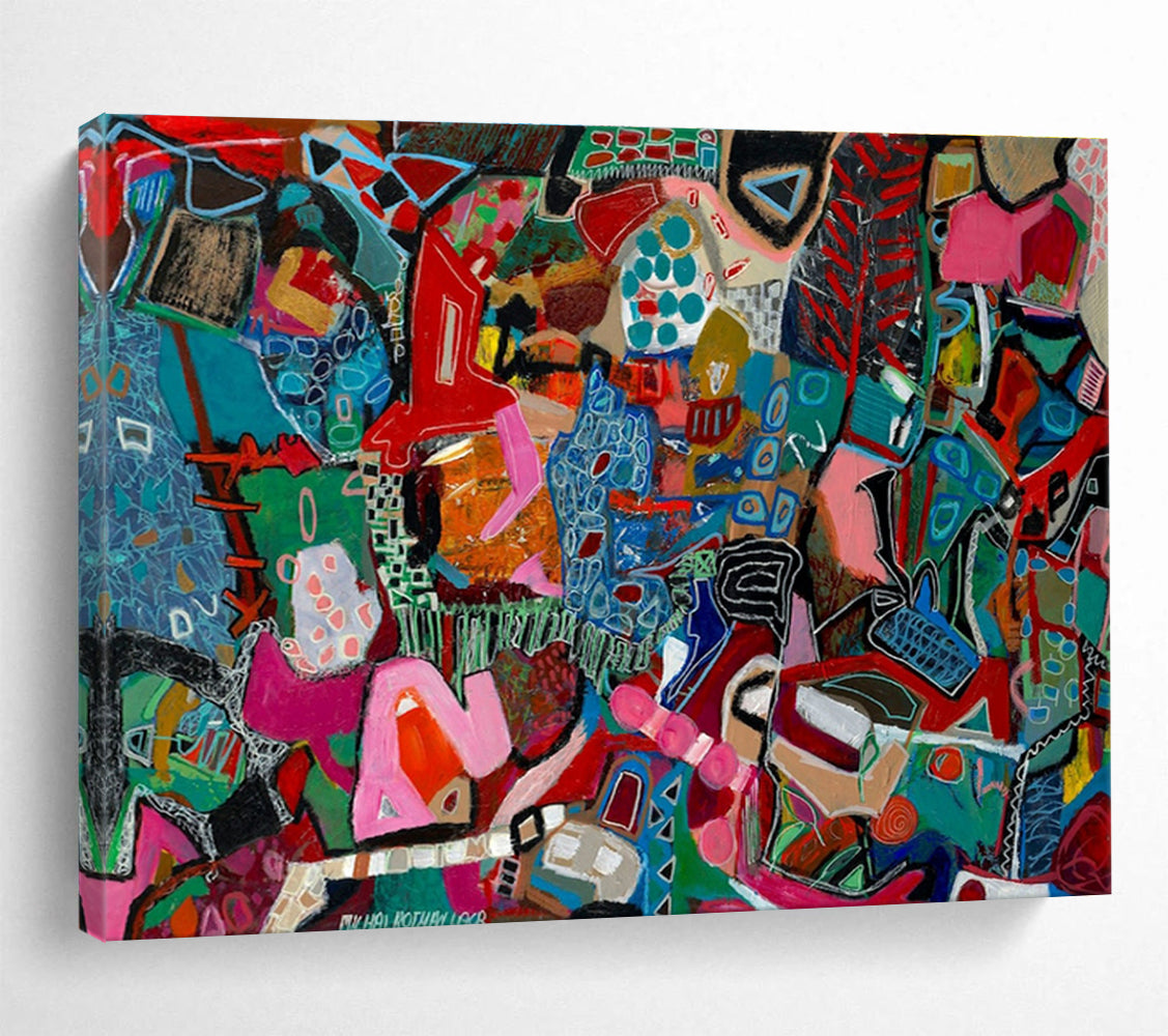 Vibrant Geometric Mosaic Abstract Painting with Bold Color Blocks THY242