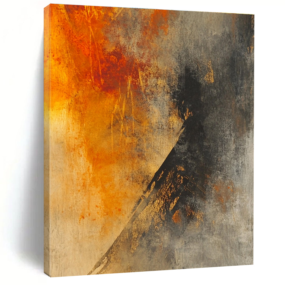 Orange Gray Abstract Painting with Textured Layers GER800