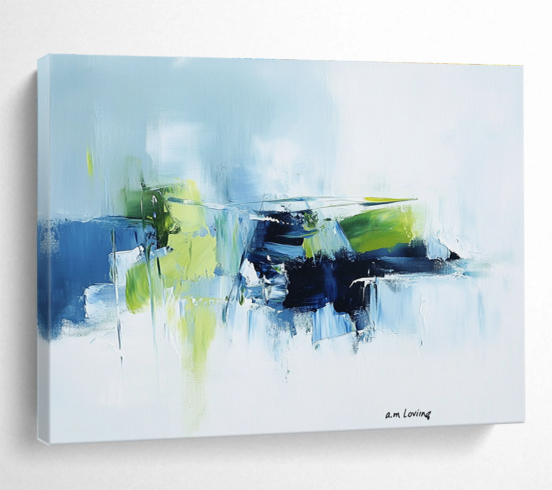 Blue and Green Abstract Painting with Fresh and Vibrant Colors DYP373
